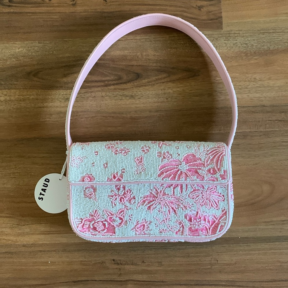 STAUD TOMMY BEADED BAG IVORY CHERRY BLOSSOM TOILE